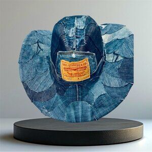 Custom Design Hand Made Cowboy Denim Pathwork Hat one size adjustable fit hat